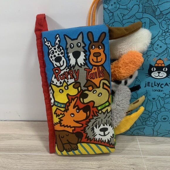 Jellycat Puppytails Anne Wilkinson Soft Crinkle Sensory Cloth Book With Bag - Picture 2 of 9